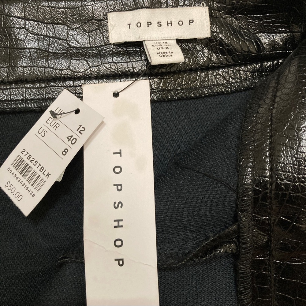 Topshop Croc Effect Faux Leather Zip Mini Skirt - Size 8 - Picture 9 of 12